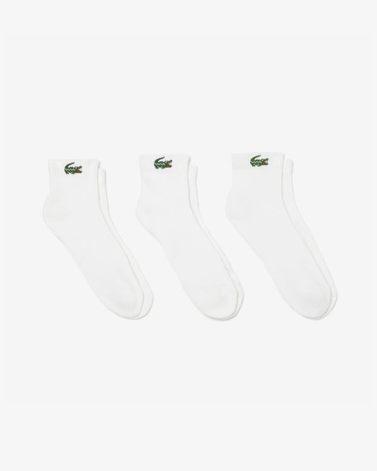 Lacoste 3 - Pack Mid - Length Mens Sport Socks - White 001 | CHO | Designer Mens Socks