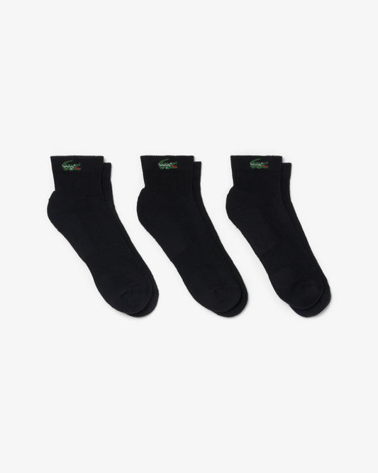 Lacoste 3 - Pack Mid - Length Mens Sport Socks - Black 031 | CHO | Designer Mens Socks