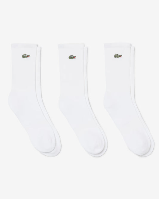 Lacoste Mens 3 - Pack Long Ribbed Socks - White 001 | CHO | Designer Mens Socks