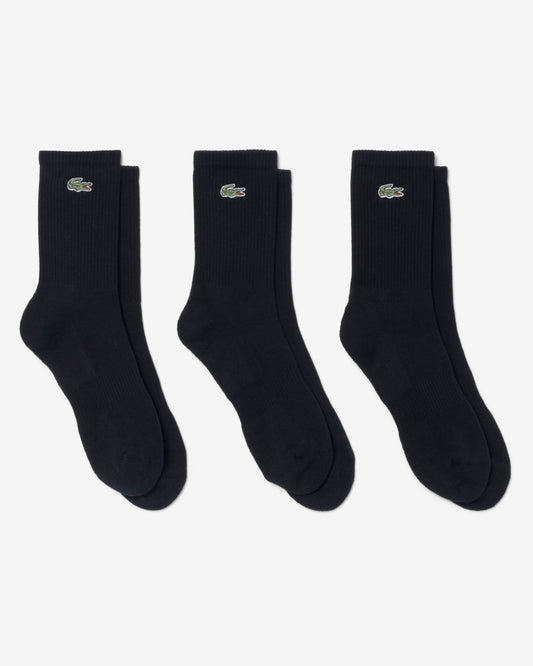 Lacoste Mens 3 - Pack Long Ribbed Socks - Black 031 | CHO | Designer Mens Socks
