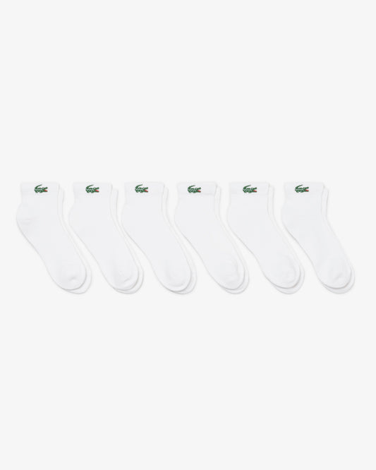 Lacoste 6 - Pack Mid - Length Mens Sport Socks - White 001 | CHO | Designer Mens Socks