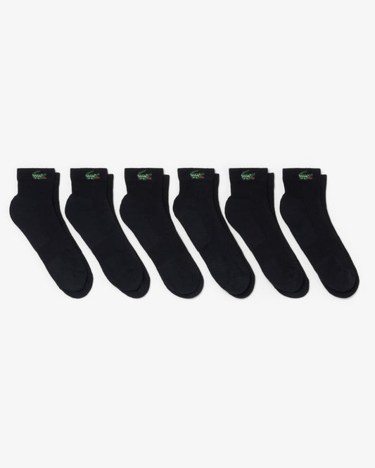 Lacoste 6 - Pack Mid - Length Mens Sport Socks - Black 031 | CHO | Designer Mens Socks