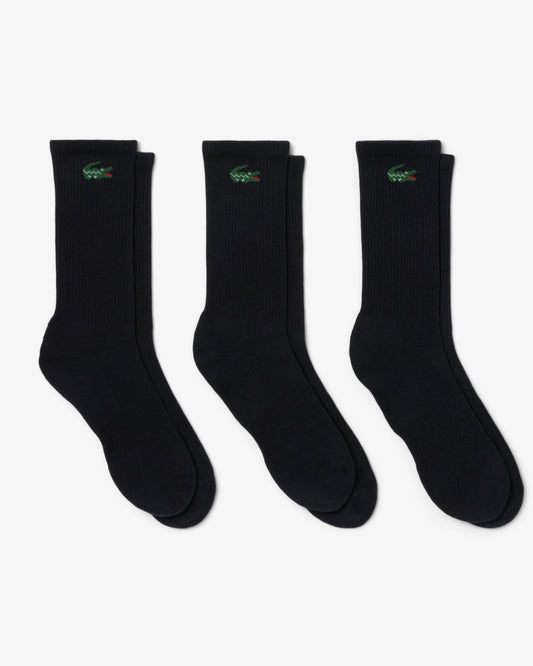 Lacoste 3 - Pack Long Mens Sport Socks - Black 031 | CHO | Designer Mens Socks