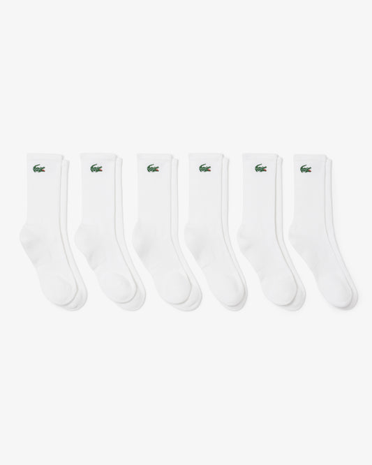 Lacoste 6 - Pack Long Mens Sport Socks - White 001 | CHO | Designer Mens Socks