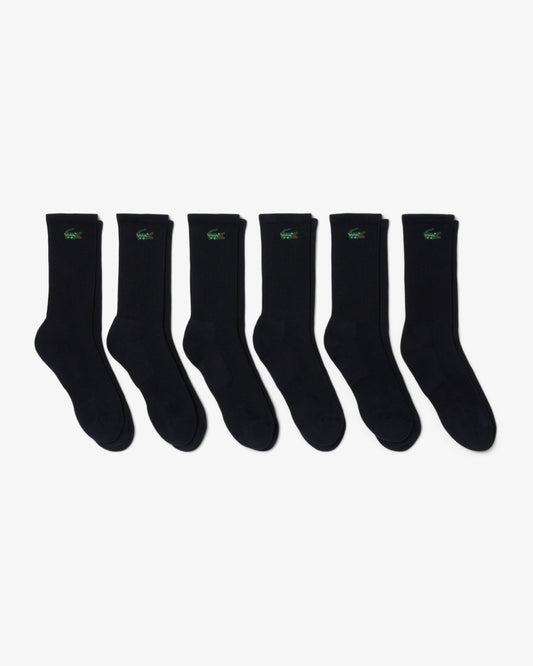 Lacoste 6 - Pack Long Mens Sport Socks - Black 031 | CHO | Designer Mens Socks