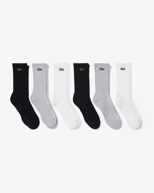 Lacoste 6 - Pack Long Mens Sport Socks - Black/White/Grey L78 | CHO | Designer Mens Socks
