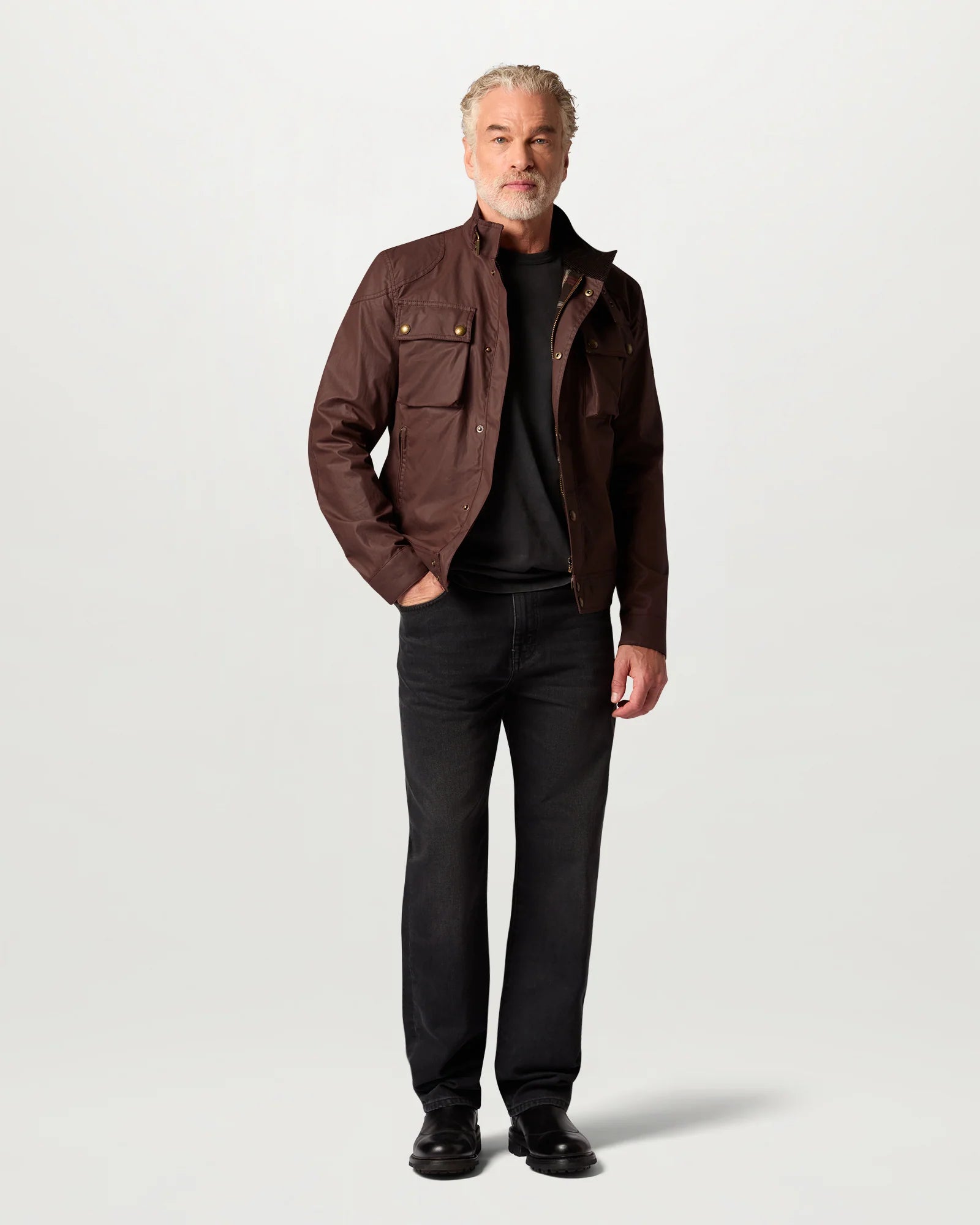 Belstaff Racemaster Mens Waxed Cotton Compact Field Jacket in Oxblood full length, front