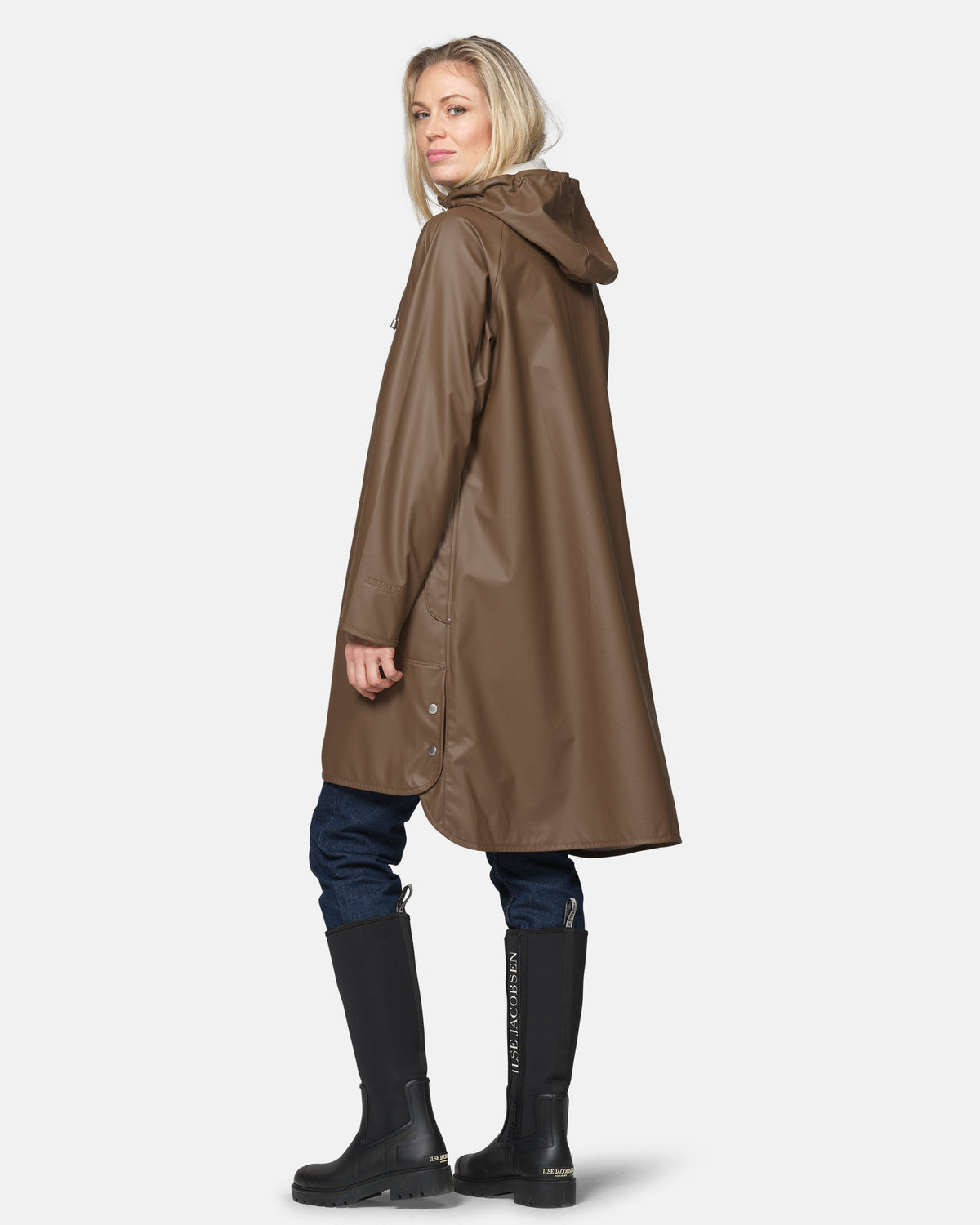 Ilse Jacobsen Rain Womens A - Line Rubberised Raincoat - Mud 206 | CHO | Designer Womens Rain Coats
