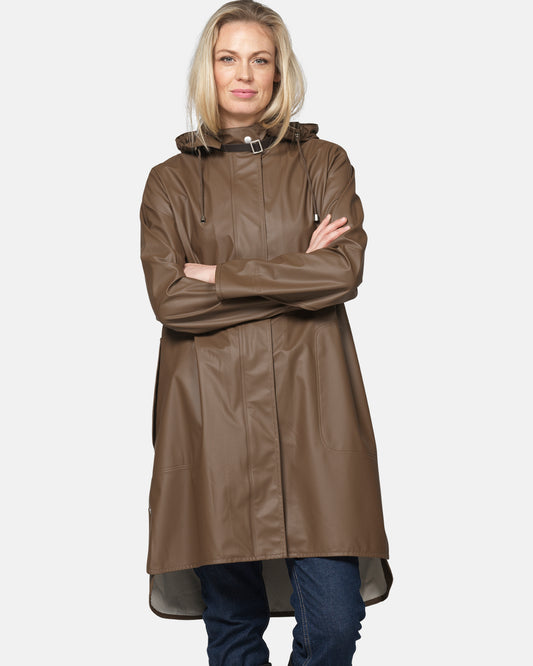 Ilse Jacobsen Rain Womens A - Line Rubberised Raincoat - Mud 206 | CHO | Designer Womens Rain Coats