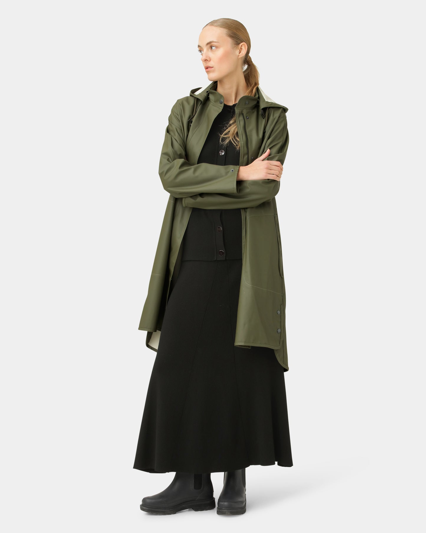Ilse Jacobsen Rain Womens A-Line Rubberised Raincoat - Army 410