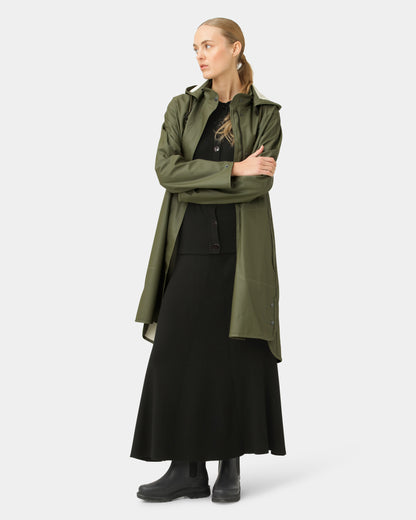 Ilse Jacobsen Rain Womens A-Line Rubberised Raincoat - Army 410