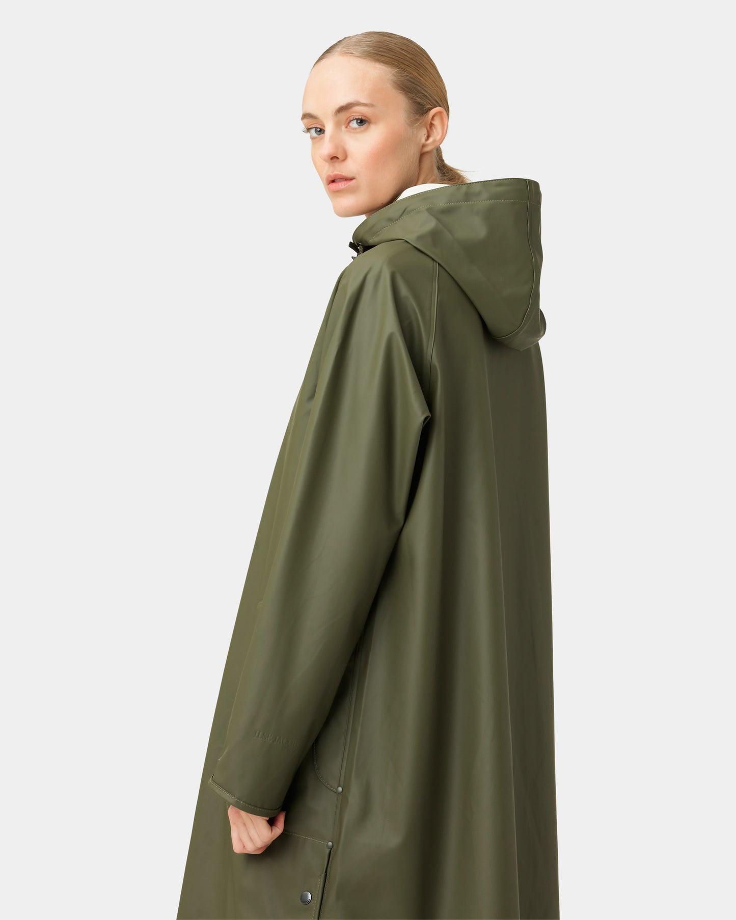 Ilse Jacobsen Rain Womens A-Line Rubberised Raincoat - Army 410