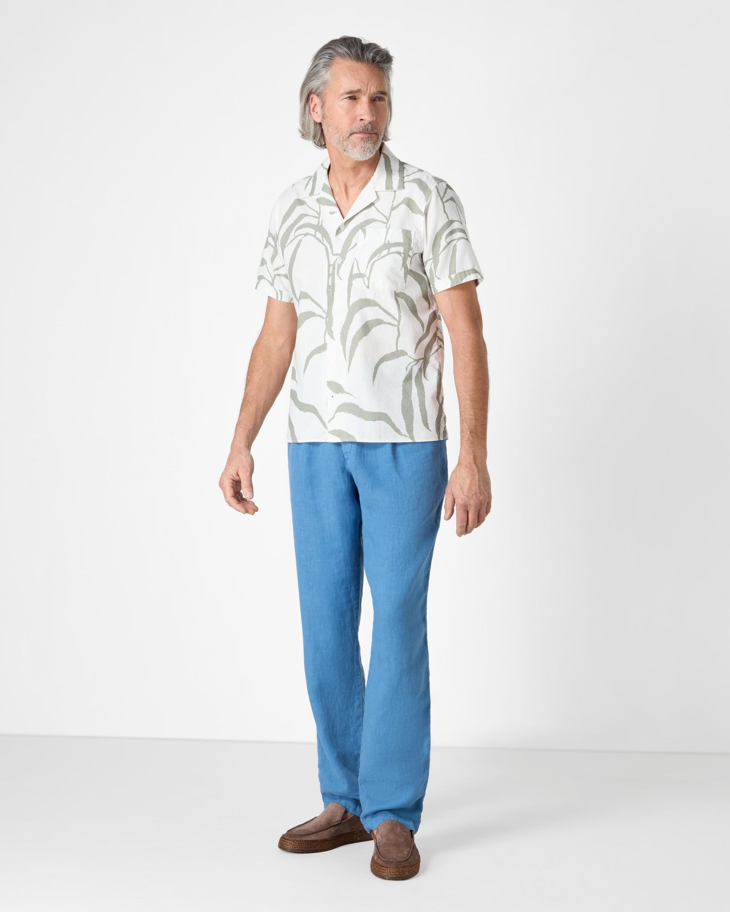 Oliver Sweeney Ravenshead Mens Leaf Print Short Sleeved Shirt - Khaki