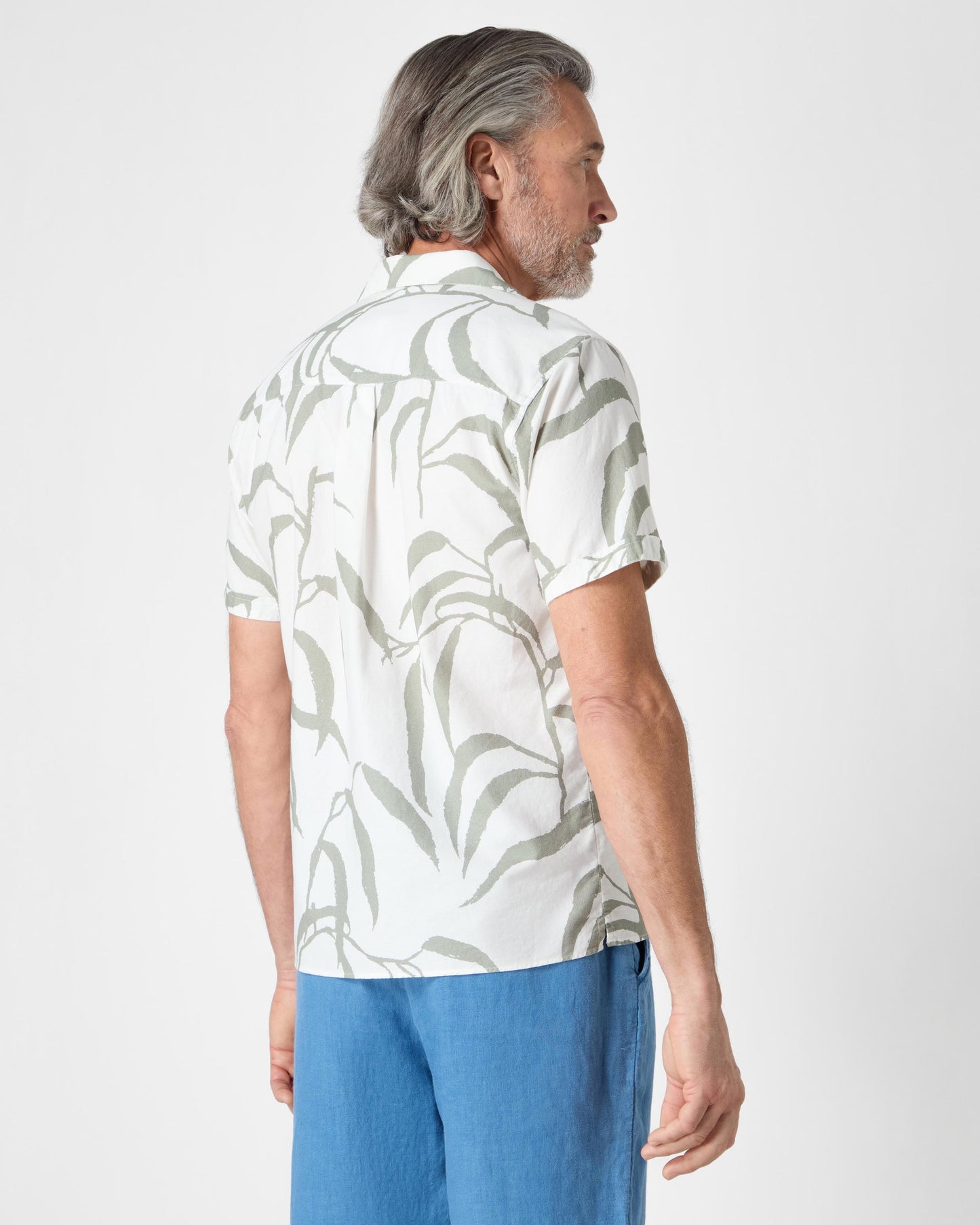 Oliver Sweeney Ravenshead Mens Leaf Print Short Sleeved Shirt - Khaki