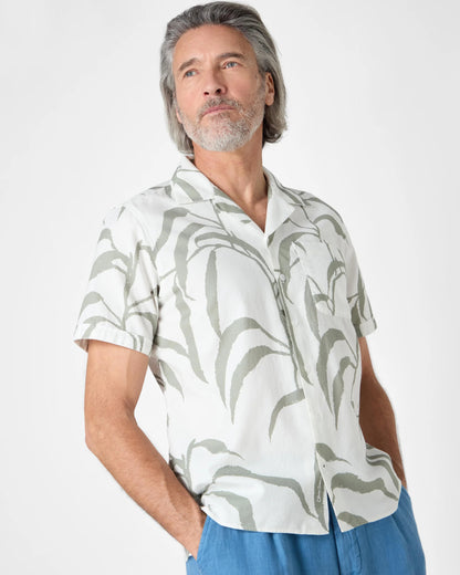 Oliver Sweeney Ravenshead Mens Leaf Print Short Sleeved Shirt - Khaki