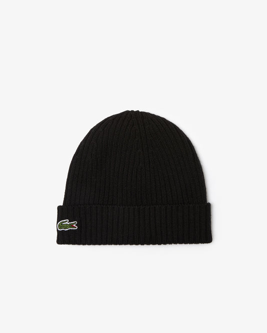 Lacoste Mens Ribbed Beanie - Black 031 | CHO | Designer Mens Beanies