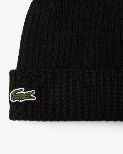 Lacoste Mens Ribbed Beanie - Black 031