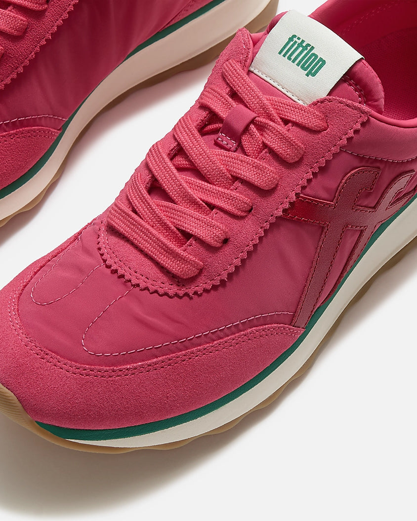 FitFlop Womens Retro - Q FF Fabric/Suede Trainers - Berry Rose/Marine Green E47 | CHO | Designer Womens Trainers