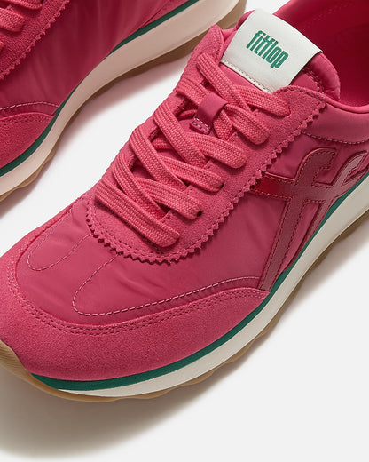 FitFlop Womens Retro - Q FF Fabric/Suede Trainers - Berry Rose/Marine Green E47 | CHO | Designer Womens Trainers