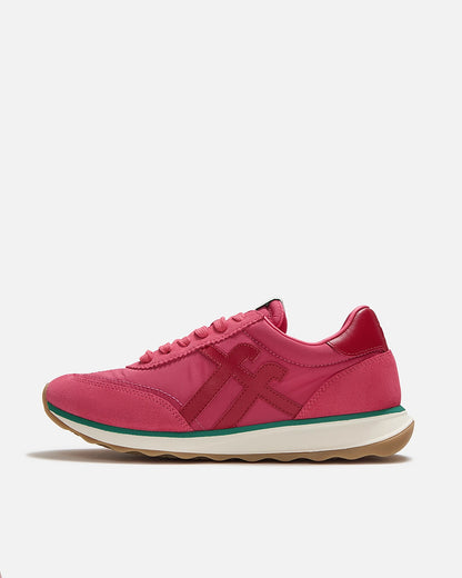 FitFlop Womens Retro - Q FF Fabric/Suede Trainers - Berry Rose/Marine Green E47 | CHO | Designer Womens Trainers