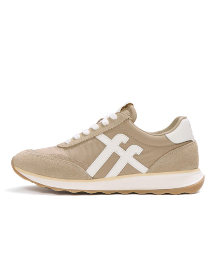 FitFlop Womens Retro-Q FF Fabric/Suede Trainers - Cappuccino/Cream E08