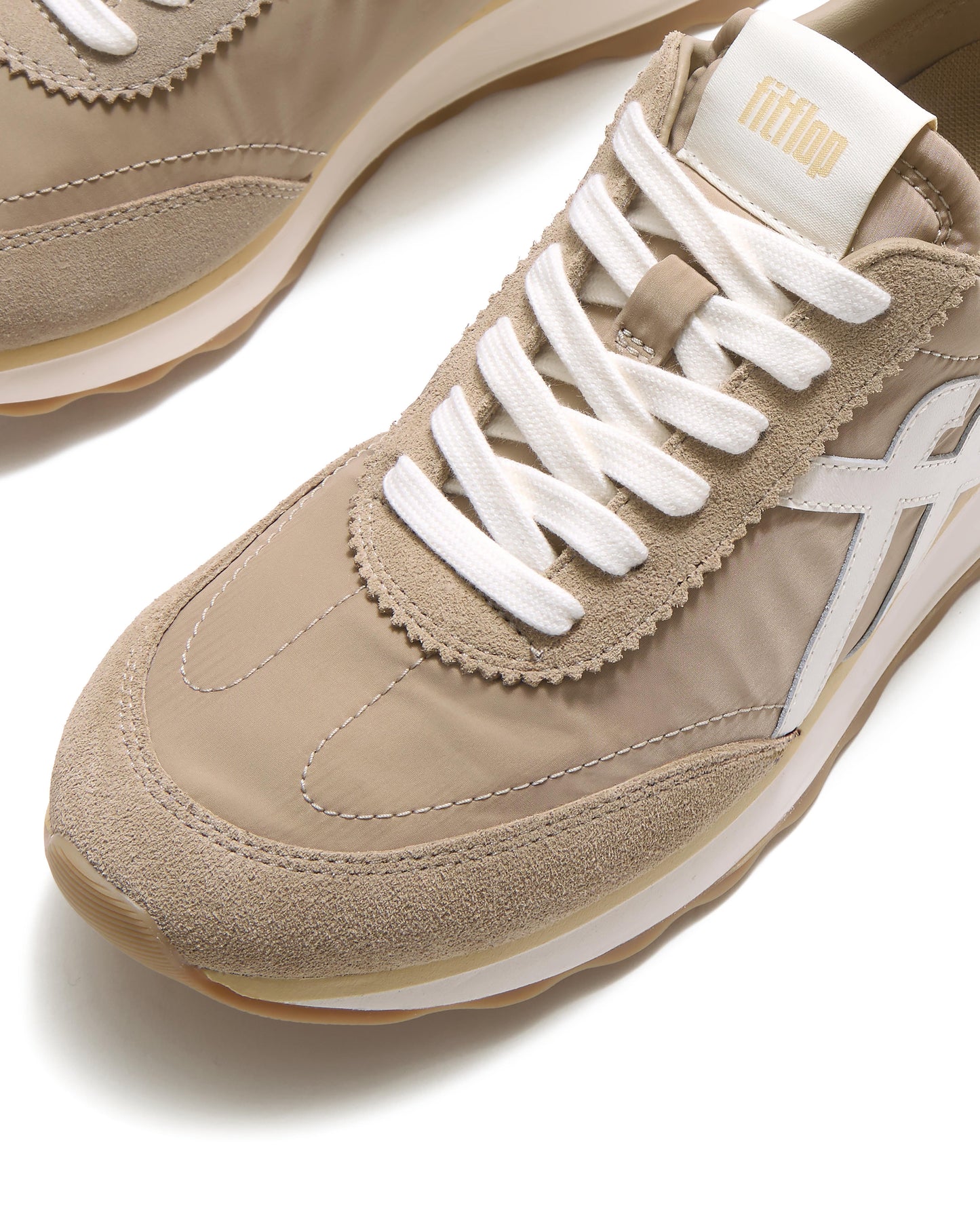 FitFlop Womens Retro-Q FF Fabric/Suede Trainers - Cappuccino/Cream E08