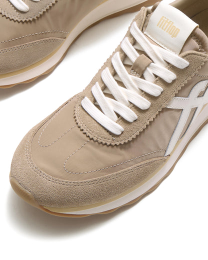 FitFlop Womens Retro-Q FF Fabric/Suede Trainers - Cappuccino/Cream E08