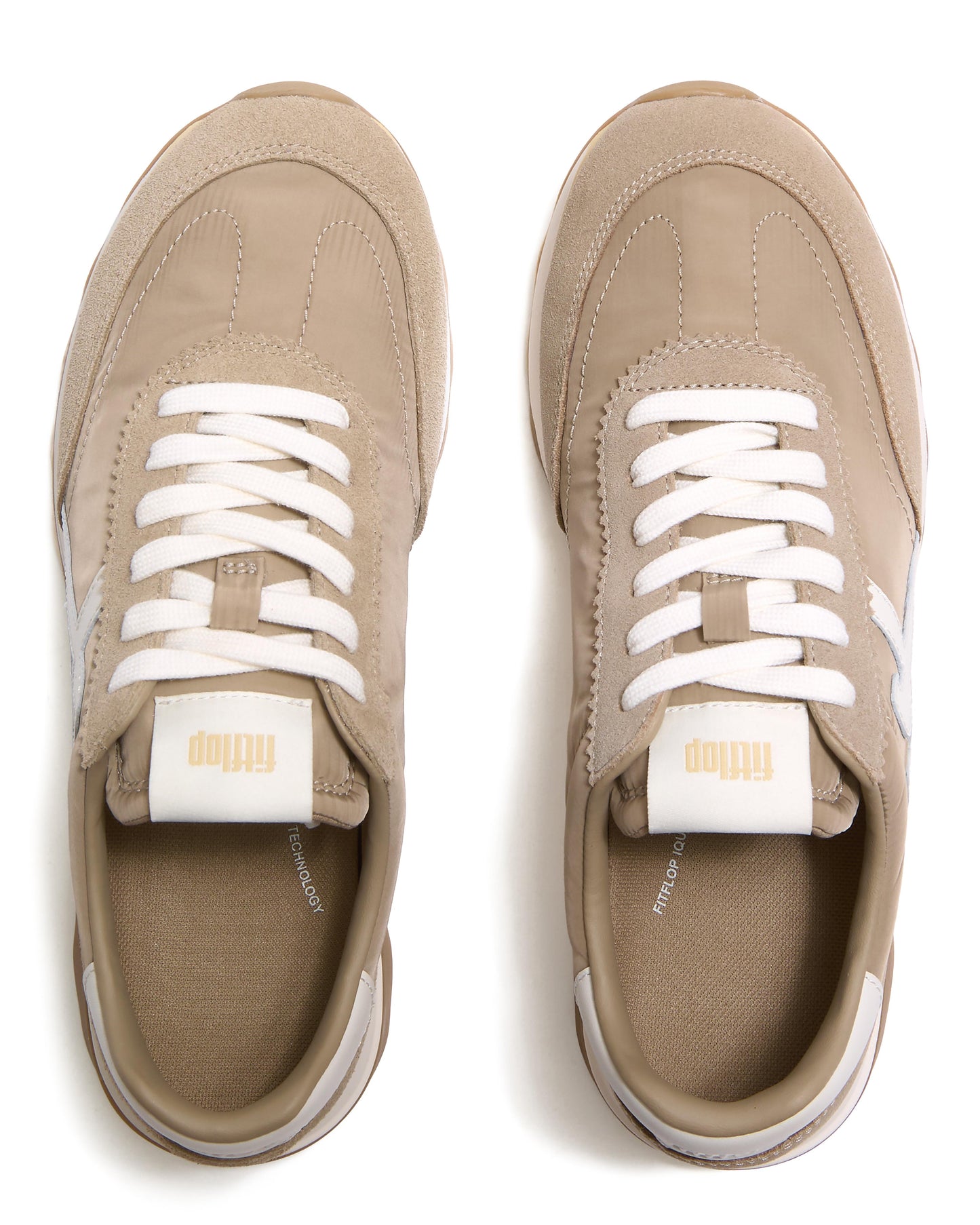 FitFlop Womens Retro-Q FF Fabric/Suede Trainers - Cappuccino/Cream E08