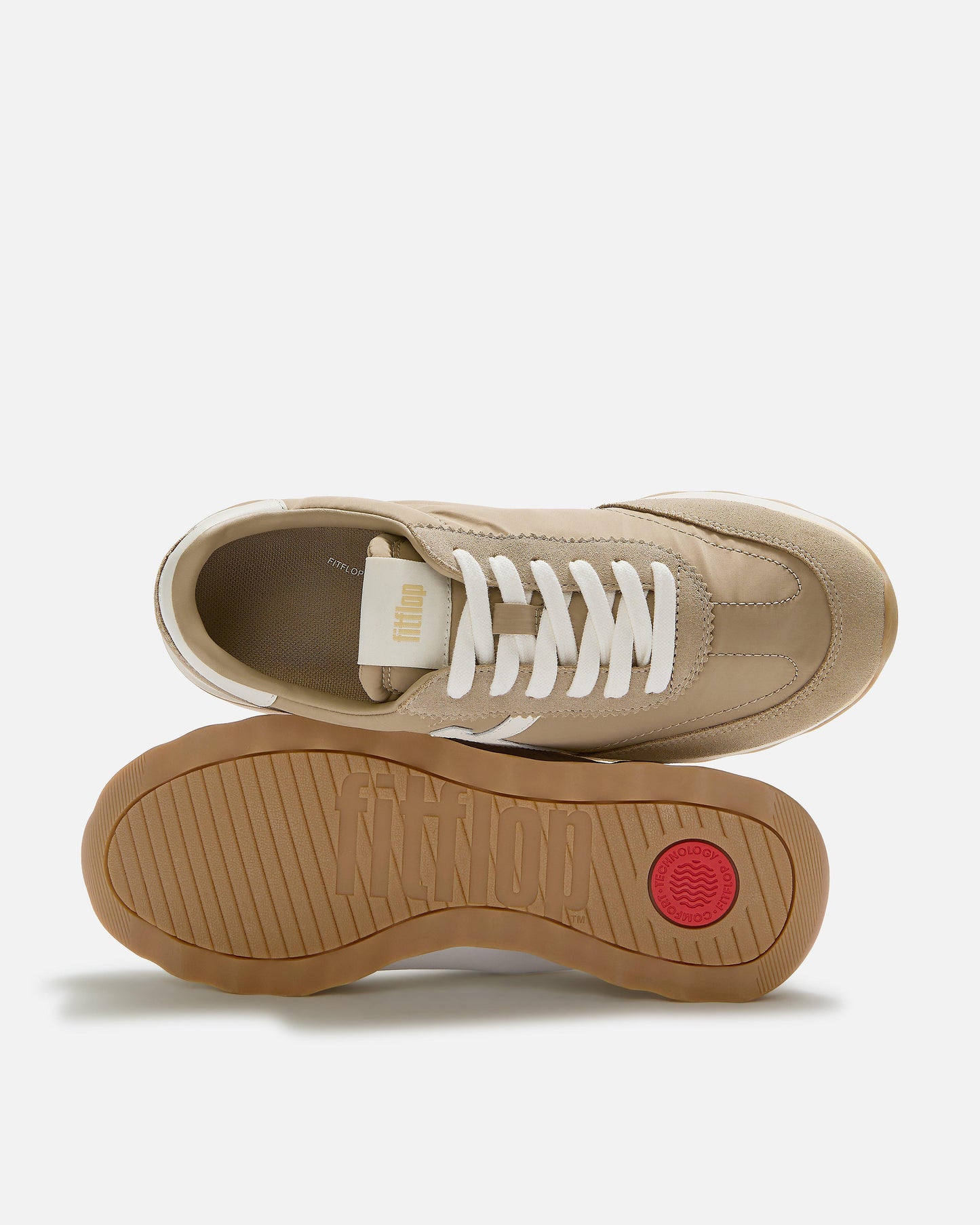FitFlop Womens Retro-Q FF Fabric/Suede Trainers - Cappuccino/Cream E08