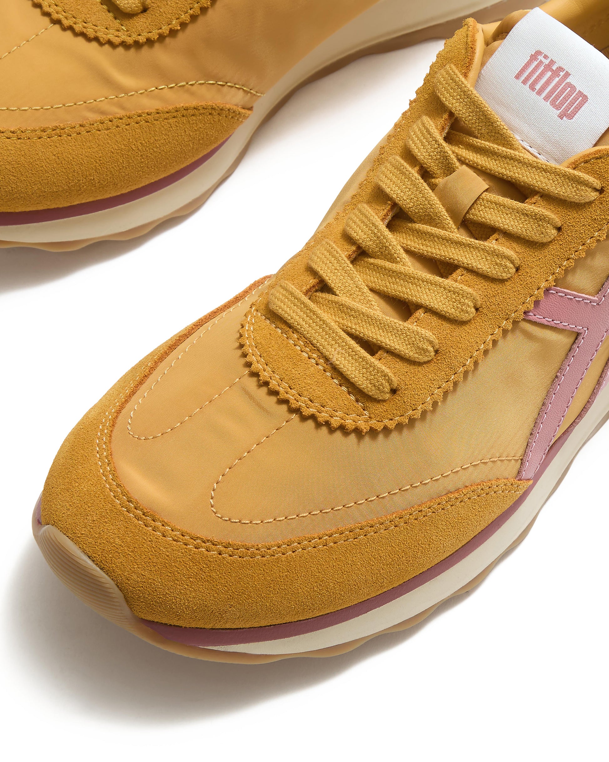 FitFlop Womens Retro-Q FF Fabric/Suede Trainers - Turmeric/Desert Blush E10 | CHO | Designer Womens Trainers