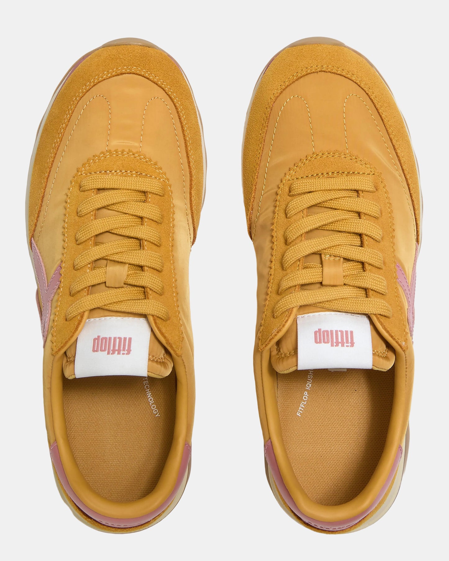 FitFlop Womens Retro-Q FF Fabric/Suede Trainers - Turmeric/Desert Blush E10 | CHO | Designer Womens Trainers