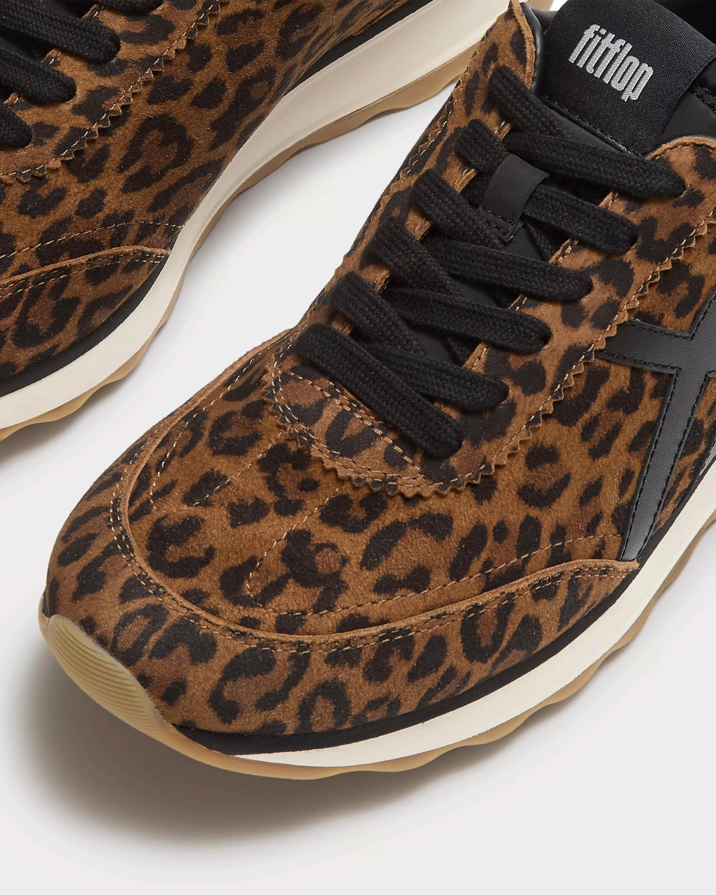 FitFlop Womens Retro-Q FF Suede Leopard Trainers - Tan/Black E76