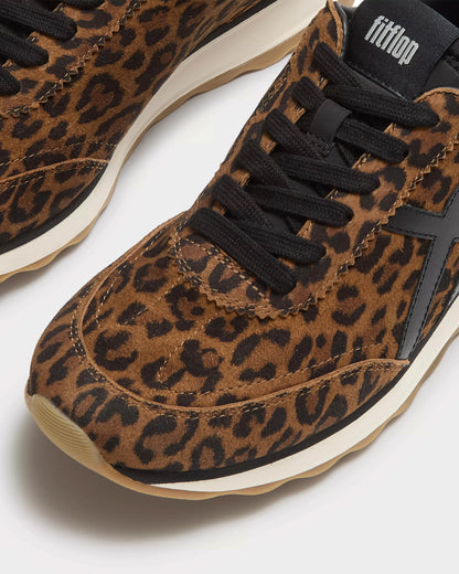 FitFlop Womens Retro-Q FF Suede Leopard Trainers - Tan/Black E76