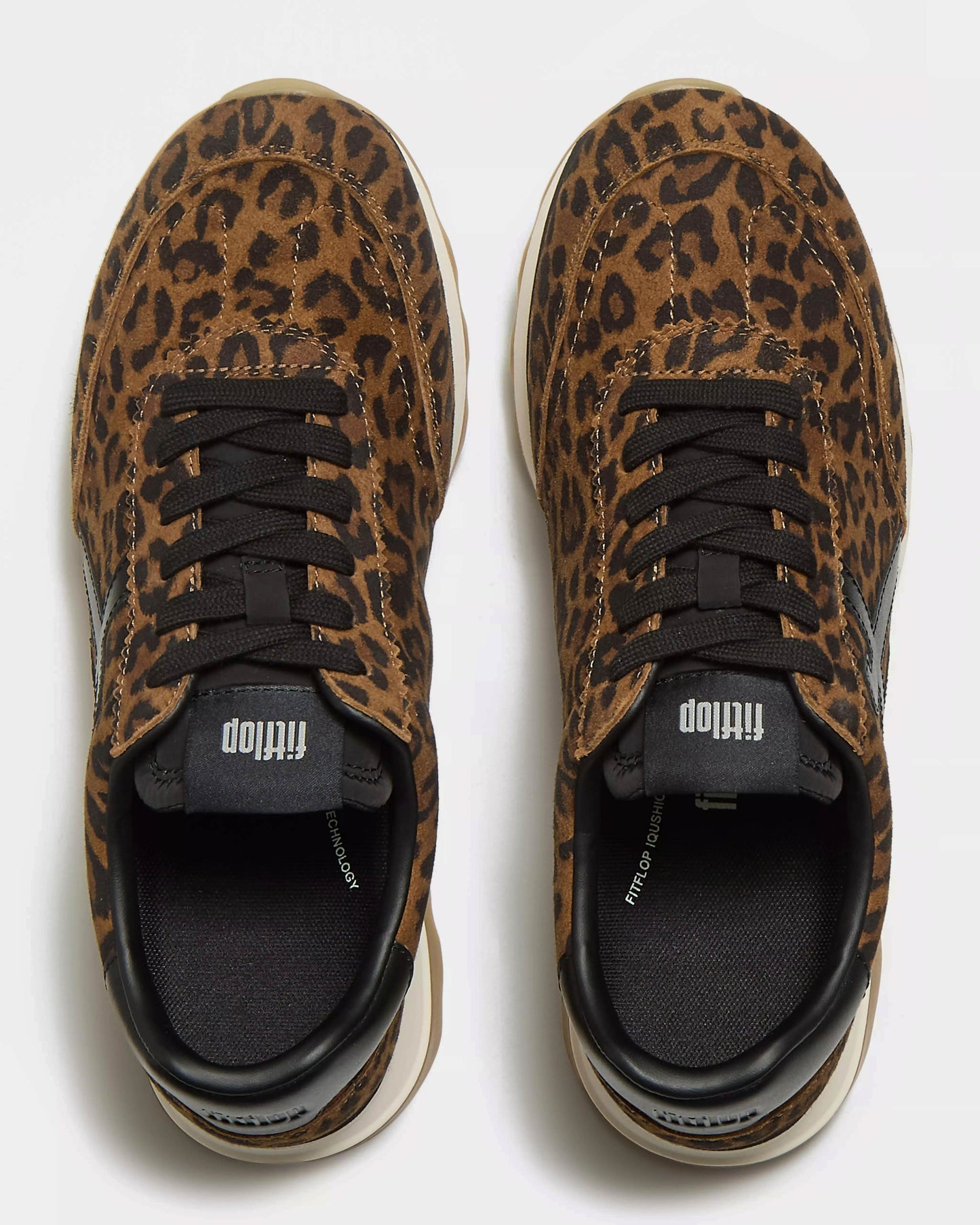 FitFlop Womens Retro-Q FF Suede Leopard Trainers - Tan/Black E76