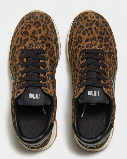 FitFlop Womens Retro-Q FF Suede Leopard Trainers - Tan/Black E76