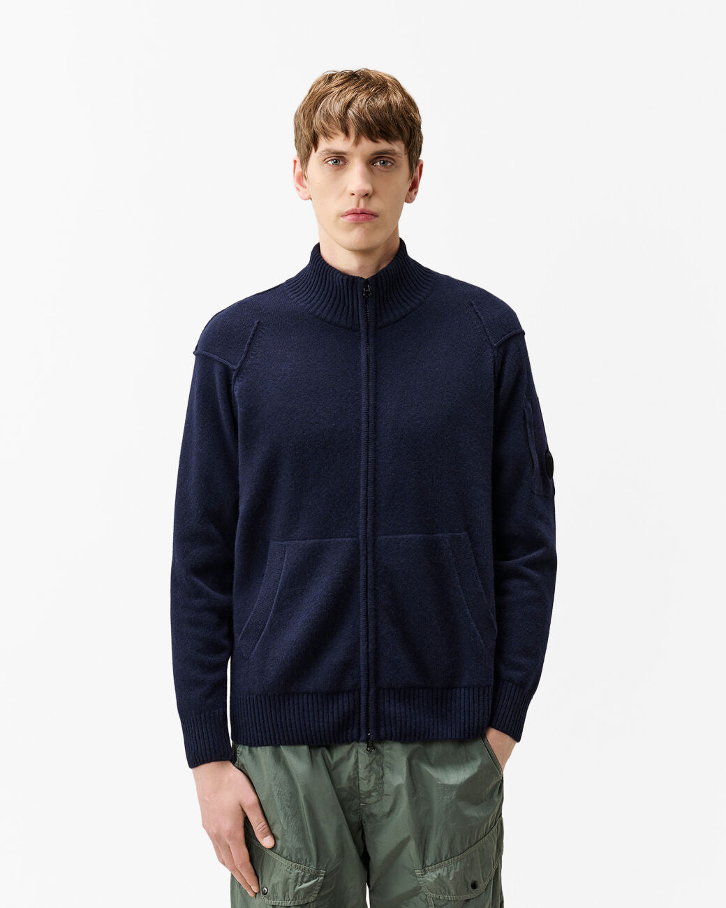 C.P. Company Lambswool GRS Lens Full Zip Mens Jumper - Total Eclipse 888
