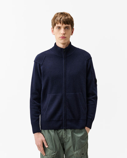 C.P. Company Lambswool GRS Lens Full Zip Mens Jumper - Total Eclipse 888