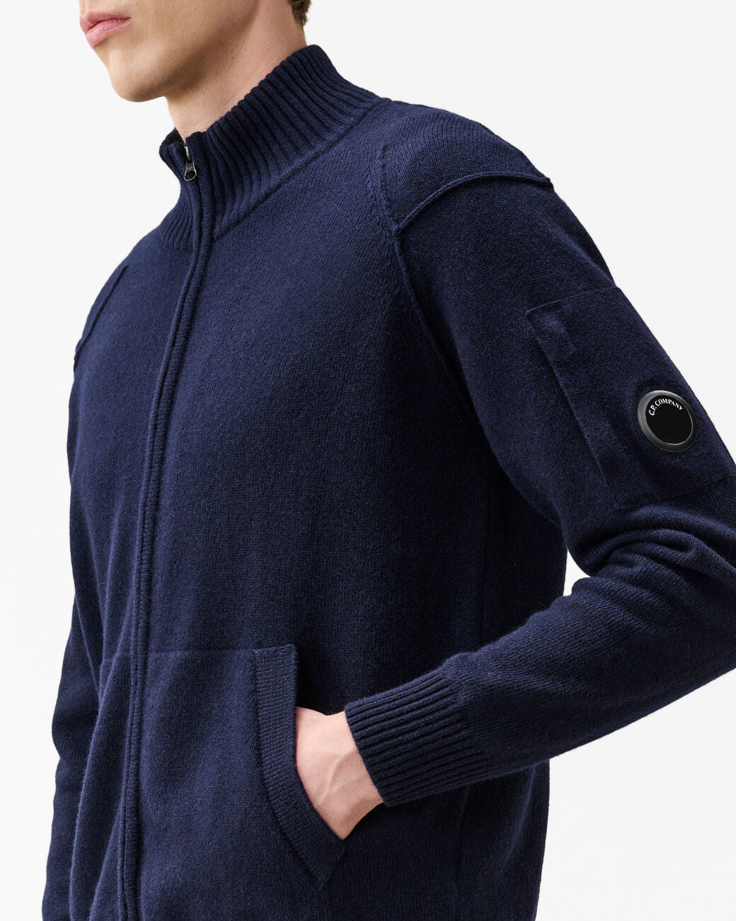 C.P. Company Lambswool GRS Lens Full Zip Mens Jumper - Total Eclipse 888
