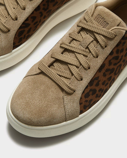 FitFlop Womens RTG Suede Leopard Lace Up Trainers - Cappuccino 923 | CHO | Designer Womens Trainers