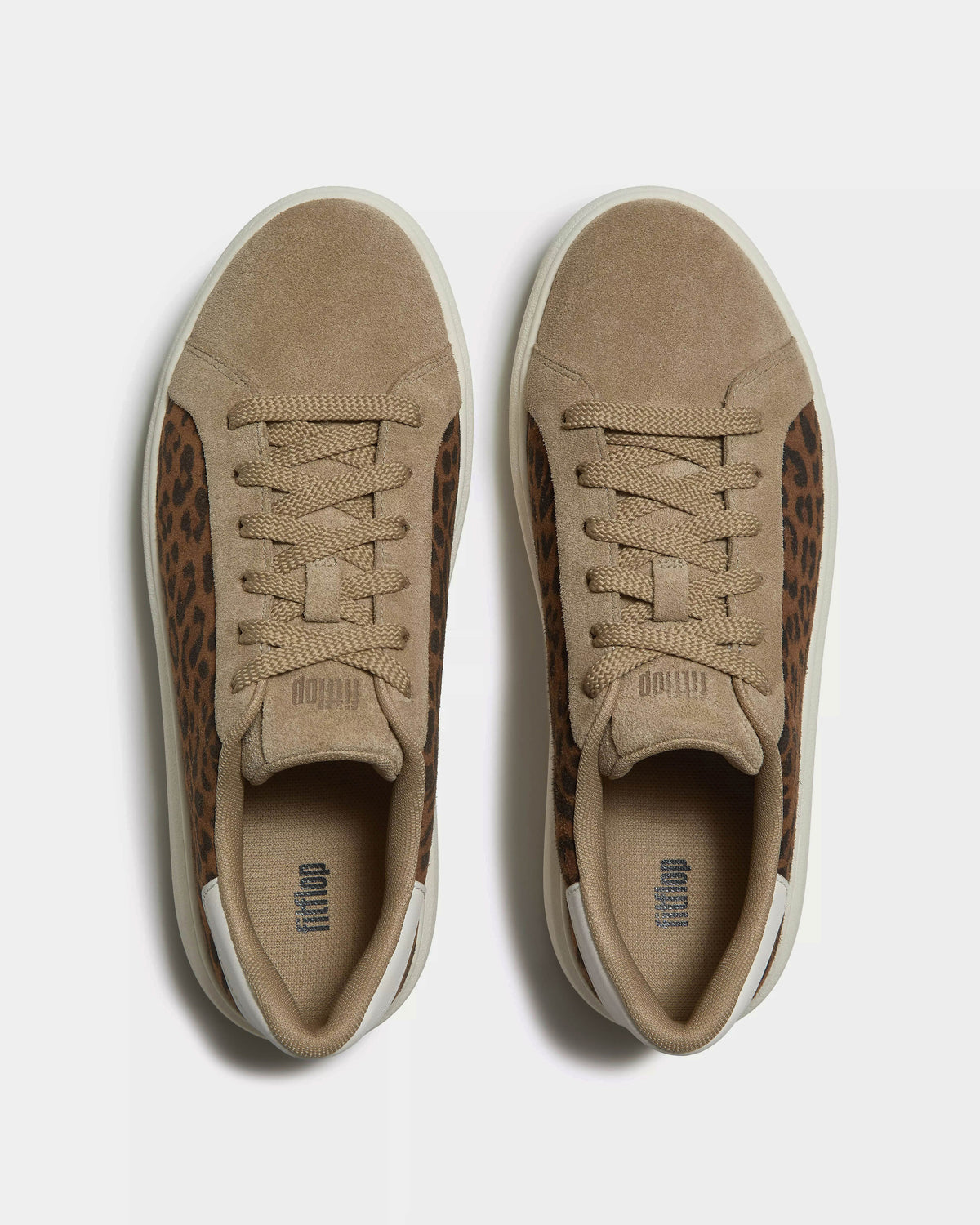 FitFlop Womens RTG Suede Leopard Lace Up Trainers - Cappuccino 923 | CHO | Designer Womens Trainers