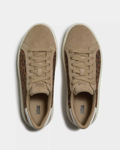 FitFlop Womens RTG Suede Leopard Lace Up Trainers - Cappuccino 923 | CHO | Designer Womens Trainers