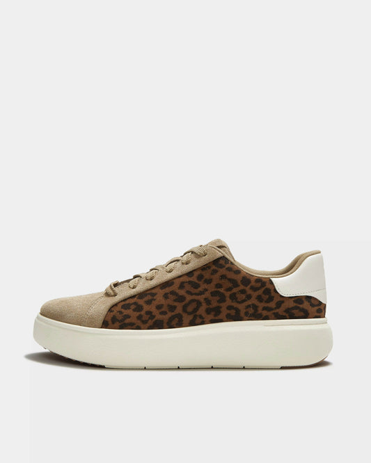 FitFlop Womens RTG Suede Leopard Lace Up Trainers - Cappuccino 923 | CHO | Designer Womens Trainers