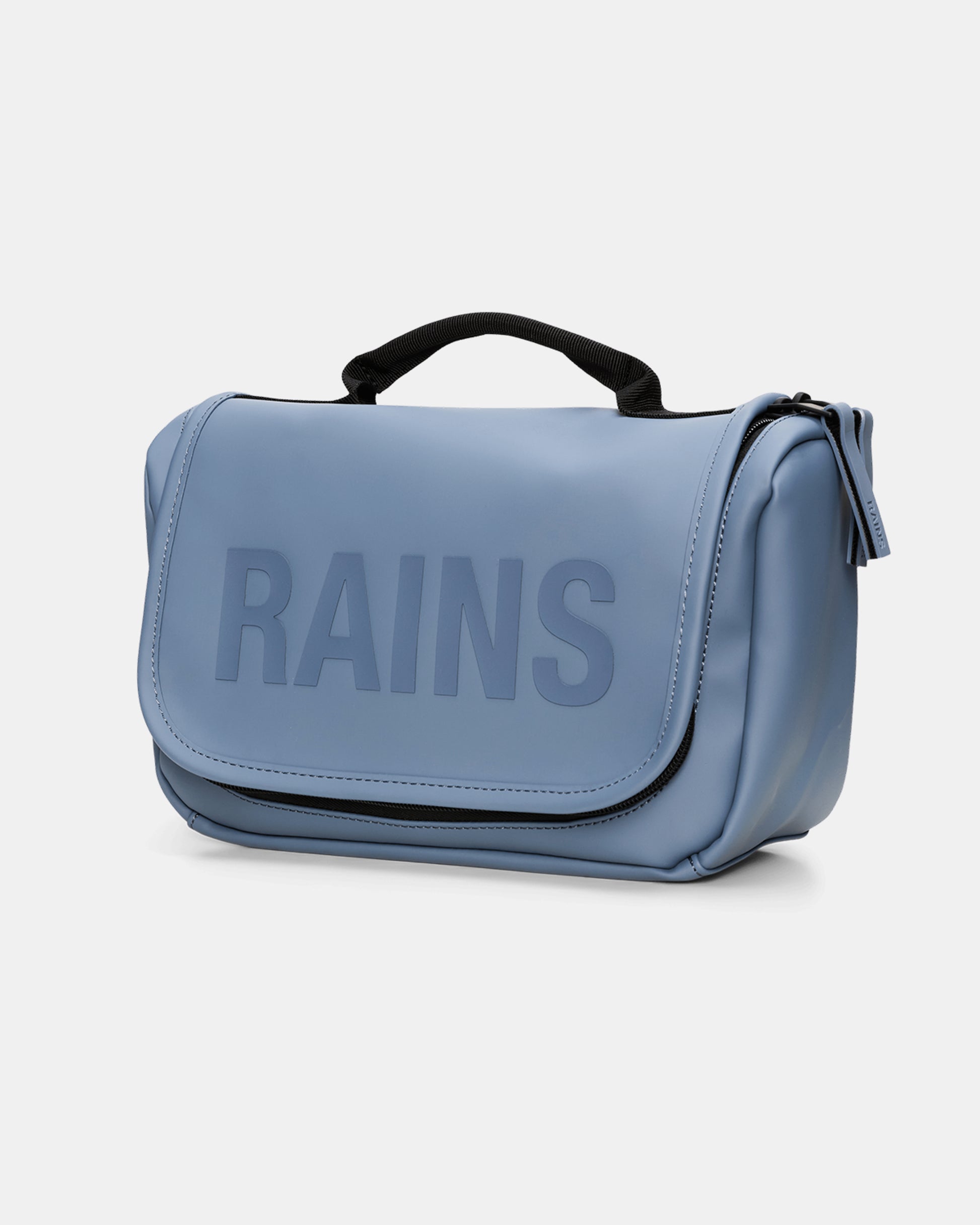 side of a Rains Texel Wash Bag in 172 Blue Dusk