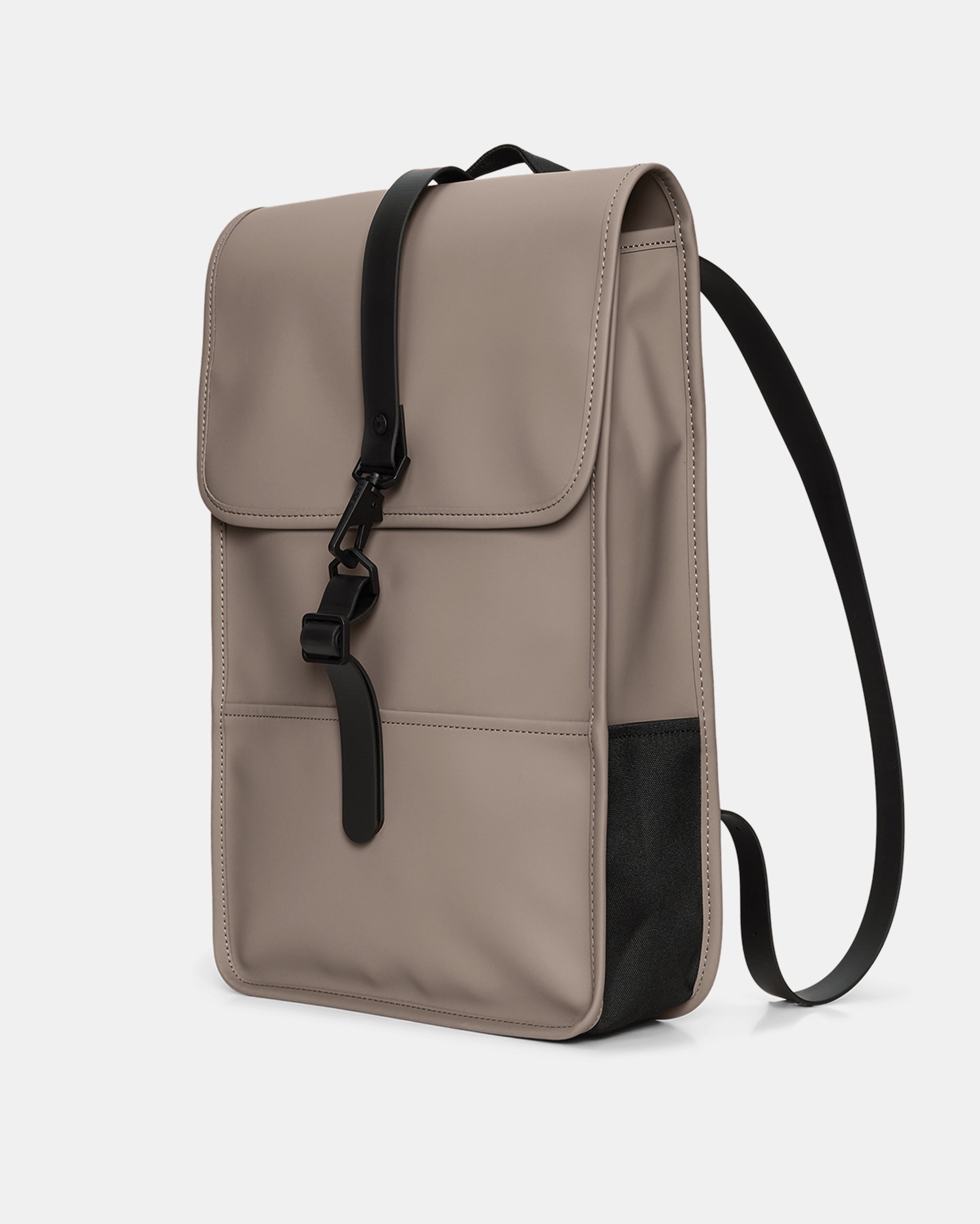side of a Rains Unisex Backpack Mini in 173 Cinder