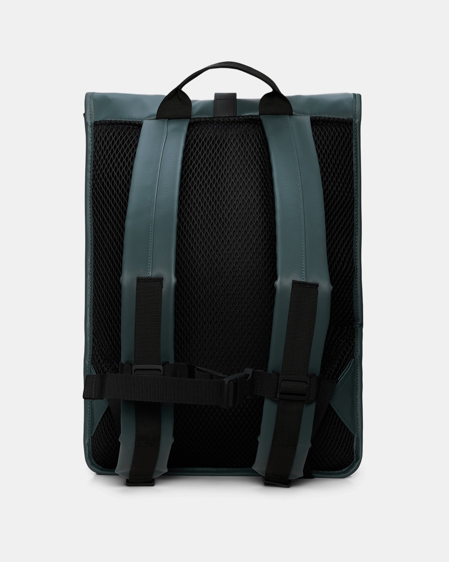 back of a Rains Unisex Rolltop Rucksack in 175 Mystique