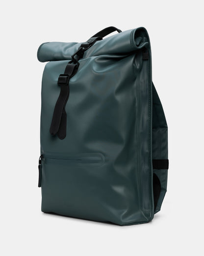 side of a Rains Unisex Rolltop Rucksack in 175 Mystique