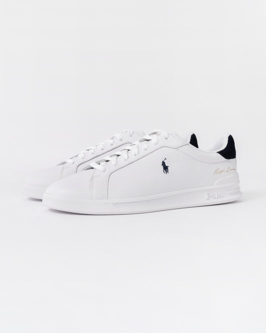 Side of the Ralph Lauren Heritage Court II Mens Leather Sneaker - White/Hunter Navy