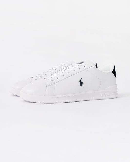 Front of the Ralph Lauren Heritage Court II Mens Leather Sneaker - White/Navy