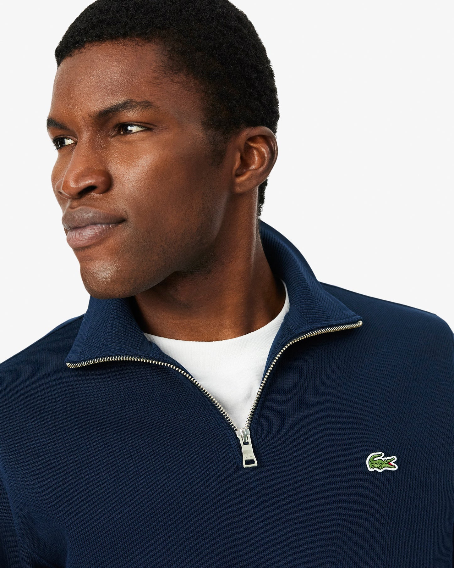 Lacoste Mens Zippered Stand - Up Collar Cotton Sweatshirt - Navy Blue 166 | CHO | Designer Mens Sweatshirts