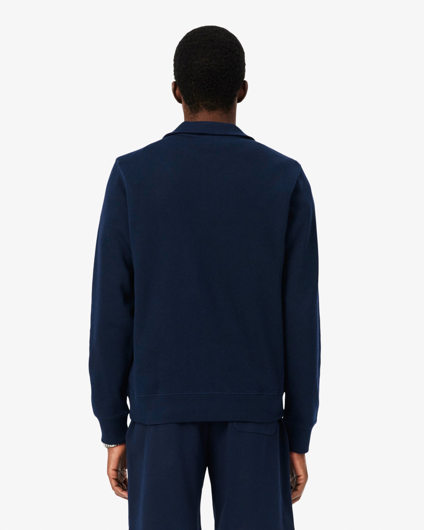 Lacoste Mens Zippered Stand - Up Collar Cotton Sweatshirt - Navy Blue 166 | CHO | Designer Mens Sweatshirts